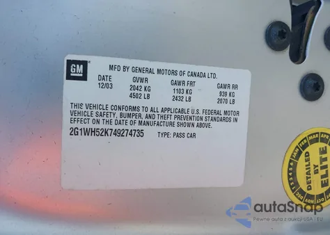 2004 Chevrolet Impala Ls z USA, uszkodzony, nr VIN 2G1WH52K749274735